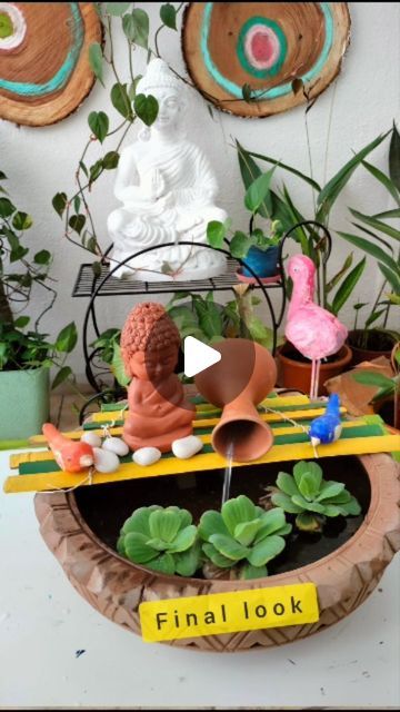 Shilpi Ghosh - DIY/ Homedecor/ plants on Instagram: "Let's make buddha fountain....  Few days back I posted a picture of my balcony and I got so many queries about this fountain...so here it is...it's very simple and easy to make and looking totally aesthetic and these water sound calm your senses . . . Fountain, buddha, tabletop fountain, table decor, garden decor, water fountain, water lettuce, water plant, Indian home, Indian decor, Bangalore, Delhi , simple diy   #buddhapurnima #diyfountain #teracotta #bangalore #mumbai #delhi #diyhomedecor #homefeelhome #simplediy   Do u want to try this fountain" Balcony Water Fountain Ideas, Fountain Ideas For Home, Easy Fountain Ideas, Table Water Fountain, Indian Home Aesthetic, Buddha Garden Ideas, Water Lettuce, Buddha Fountain, Water Sound