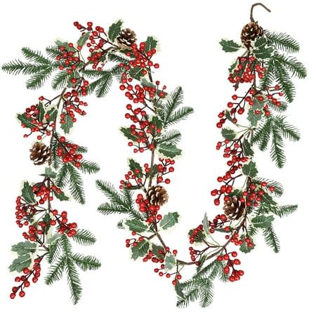 Red Berry Pine Garland Christmas Decoration, 6ft Christmas Garland Greenery with Pine Leaves Red Berries and Pine Cones for Holiday Front Door Mantel Table Home Decor Pine Garland Christmas, Holiday Front Door, Xmas Decorations Outdoor, Pine Leaves, Winter Garland, Christmas Branches, Table Home Decor, Artificial Christmas Garland, Christmas Decorations Garland