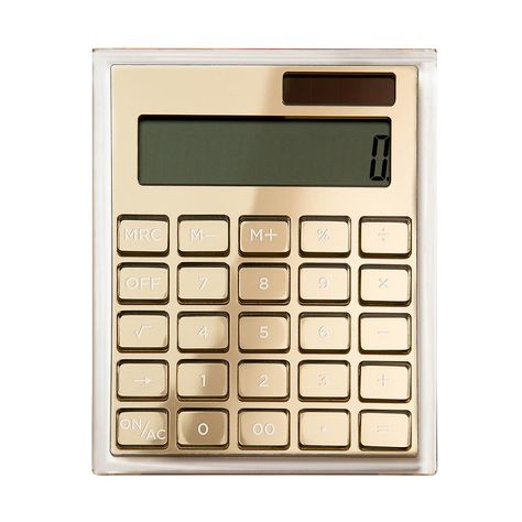 Russell Hazel Gold Calculator | The Container Store Outdoor Office Shed, Standing Desk Accessories, Gold Desk Accessories, Office Shed, File Folder Organization, Label Makers, Desk Plates, File Boxes, Gold Desk