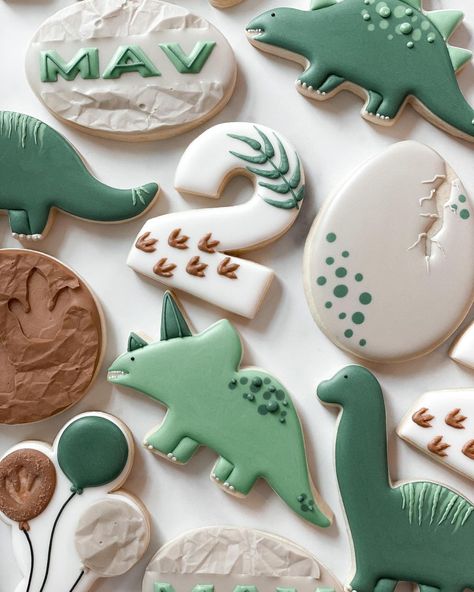 A rawr-some second birthday 🦕 #cookies #njcookies #decoratedsugarcookies #cookiesofinstagram | Instagram One A Saurus Birthday Cookies, Two Rex Cookies, Dino Theme Cookies, Decorated Dinosaur Cookies, Three Rex Birthday Cookies, Dino Birthday Cookies, Dinosaur Sugar Cookies Decorated, Dinosaur Cookies 3rd Birthday, Dinosaur Decorated Cookies