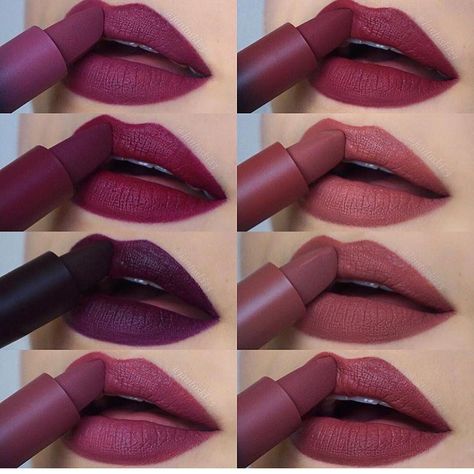 Huda Beauty Lipstick Swatches, New Lipstick Shades, Maquillage Kylie Jenner, Huda Beauty Lipstick, Shades Of Lipstick, Matte Make Up, Trendy Lipstick, Lip Color Shades, Make Up Kits