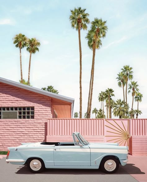 Pink Cadillac Aesthetic, Cadillac Aesthetic, Palm Springs Motel, Roller Skate Aesthetic, Middle East Landscape, Trixie Motel, Boutique Motel, Pink Places, Retro Road Trip