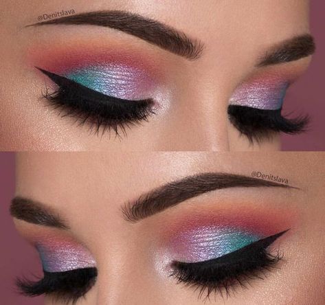 Blue And Pink Eyeshadow Looks, Make Up Yeux, Rose Dance, Pink Eyeshadow Look, Fun Makeup, Pinterest Makeup, Beautiful Eye Makeup, Eye Makeup Designs, Colorful Eye Makeup