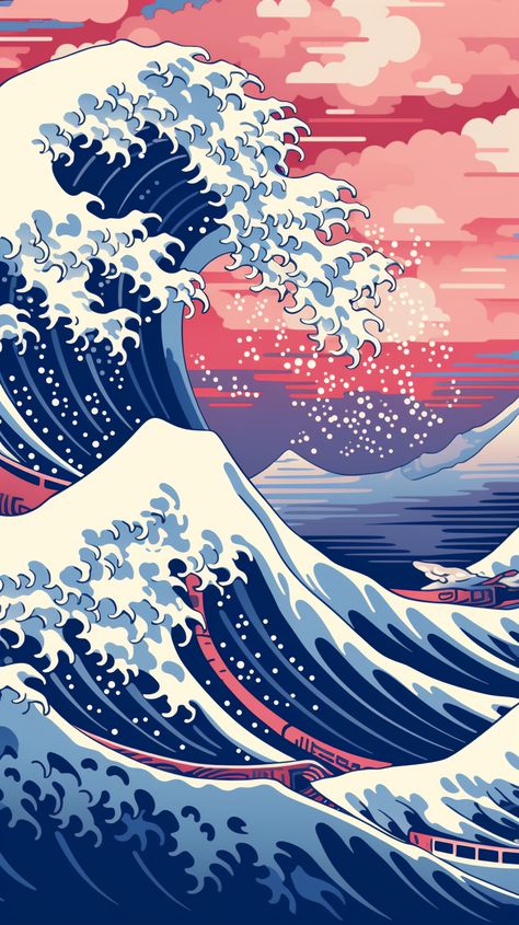 #cool #wallpaper #background Kanagawa Wallpaper, Under The Wave Off Kanagawa, The Wave Off Kanagawa, Japanese Pop Art, Vintage Illustration Art, Waves Wallpaper, Cool Anime Wallpapers, Learn Art, Anime Wallpapers