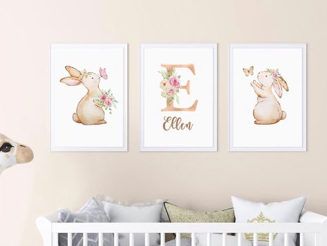 Baby Girl Bunny Nursery, Bunny Themed Nursery, Bunny Nursery Theme, Personalized Nursery Wall Decor, Bunny Nursery Art, Bunny Nursery Decor, Ballerina Nursery, Baby Nursery Wall Decor, Bunny Wall Art