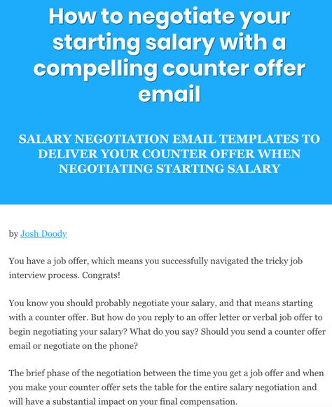 SALARY NEGOTIATION EMAIL TEMPLATES TO DELIVER YOUR COUNTER OFFER WHEN NEGOTIATING STARTING SALARY How To Counter Offer Salary, How To Negotiate Salary, Salary Negotiation Tips New Job, How To Negotiate Salary After Job Offer, Negotiating Salary New Job, How To Negotiate Salary New Job, Salary Negotiation Tips, Negotiate Salary New Job, Salary Negotiation Letter