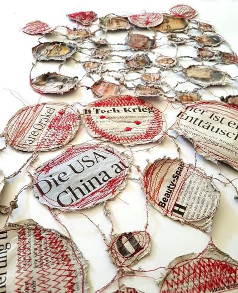 Ines Seidel Art, Ines Seidel, Stitching On Paper, A Level Textiles, Art Alevel, Gcse Art Sketchbook, Cardboard Sculpture, Textiles Projects, Creative Textiles