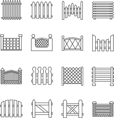 Fence icons set. Simple set of fence vector icons for web design on white background Fence Drawing, Maps Illustration, Trellis Fence, Map Icons, Minimalist Drawing, Aluminum Fence, Background Background, Illustrated Map, Design Ad