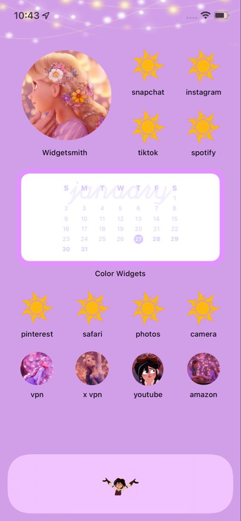 Disney Princess Homescreen, Rapunzel Theme Wallpaper, Rapunzel Themed Wallpaper, Tangled Iphone Theme, Tangled Themed Wallpaper, Disney Widget Ideas, Tangled Phone Theme, Rapunzel Homescreen, Tangled App Icons