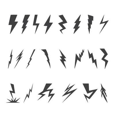 Lightning, electrostatic discharge during thunder bolt, different black line. Collection of natural phenomena of lightning or thunder. Vector illustration 3735193 Vector Art at Vecteezy Thunder Graphic Design, Vector Lightning, Illustrator Shapes, Minimalist Lighting Design, Lightning Pattern, Thunder Bolt, Lightning Logo, Hidden Lighting, Lightning Flash