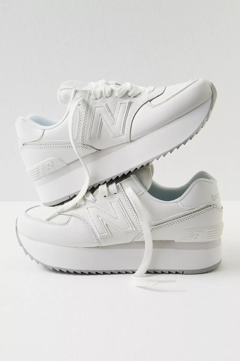 New Balance 574+ Sneakers | Free People Platform New Balance, New Balance 574 Sneakers, Platform Tennis Shoes, New Balance Outfit, New Balance White, N Logo, Preppy Shoes, Fab Shoes, Balance Sneakers