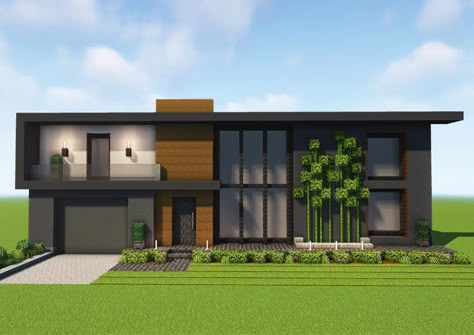 Minecraft Modern Garden, Modern Homes Minecraft, Minecraft Main Street, Mid Century Modern Minecraft House, Minecraft House Blueprints Layout, Minecraft Building Ideas Modern, Minecraft School Ideas, Modern Minecraft Builds, Minecraft House Ideas Modern