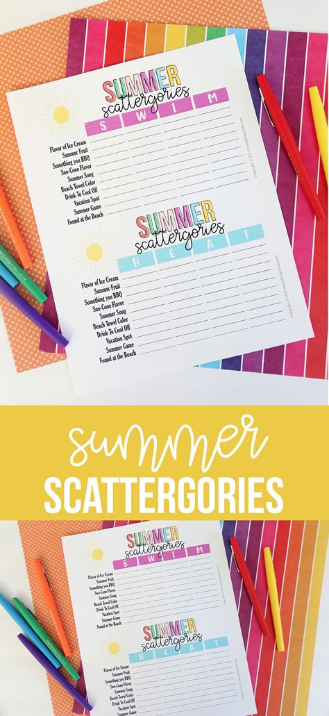 Cookout Activities For Adults, Scattergories Lists For Adults, Free Summer Activities For Teens, Summer Bingo Printable Free, Summer Scattergories, Scategories Lists, Older Adults Activities, Beach Bingo Cards Free Printable, Scattergories Lists