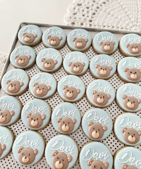 Biscotti Baby Shower Bebe, Bear Sugar Cookies, Teddy Cookie, Blue Baby Shower Cake, Purple Cookies, Baby Shower Oso, Cookie Recipes Decorating, Baby Cookie, Boys 1st Birthday Cake