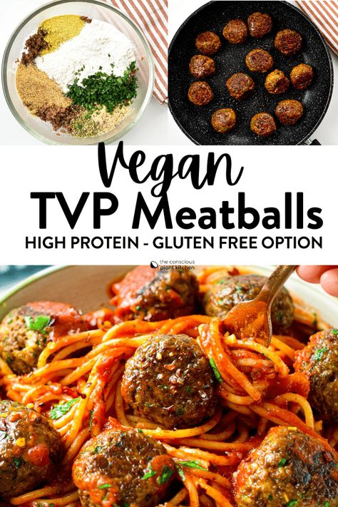 These TVP meatballs are chewy, juicy with a delicious meaty texture and flavor. Plus, they are packed with 16g plant-based proteins per serve and low fat too so perfect as a high-protein vegan meal.These TVP meatballs are chewy, juicy with a delicious meaty texture and flavor. Plus, they are packed with 16g plant-based proteins per serve and low fat too so perfect as a high-protein vegan meal. Tvp Recipes, Tofu Protein, High Protein Recipes Dinner, Meatless Burgers, High Protein Vegan Recipes, Vegan Meatballs, Healthy Freezer Meals, Plant Based Cookbook, Recipe Cover