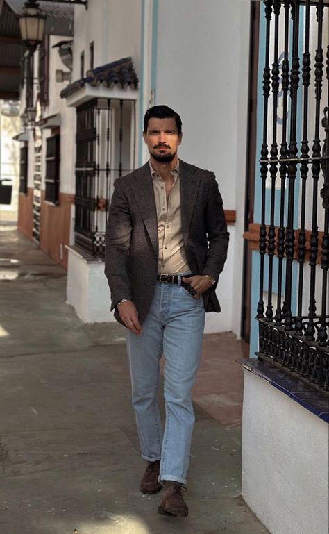 Mens Blazer And Jeans Outfits, Mens Blazer Casual, Newyork Streetstyle Mens, Men’s Work Outfits Winter, Work Wear Men Workwear Style, Ivy League Style Men, Work Wear Men Workwear, Sports Coat And Jeans, Workwear Menswear