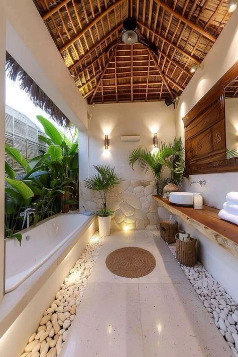 Tropical Luxury Interior, Bali Villa Design Tropical Homes, Bali Bathroom, Canggu Villa, Bali Jungle, Bali Luxury Villas, Bali Luxury, Tropical Luxury, Open Bathroom