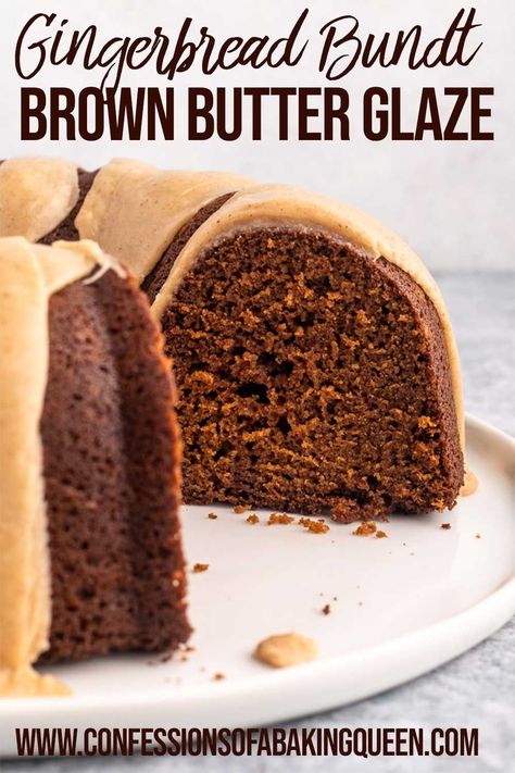 Gingerbread Bundt Cake, Brown Butter Glaze, Gingerbread Cake Recipe, Autumn Baking, Butter Glaze, Chocolate Bundt, Bundt Cake Recipe, Making Cakes, Chocolate Bundt Cake