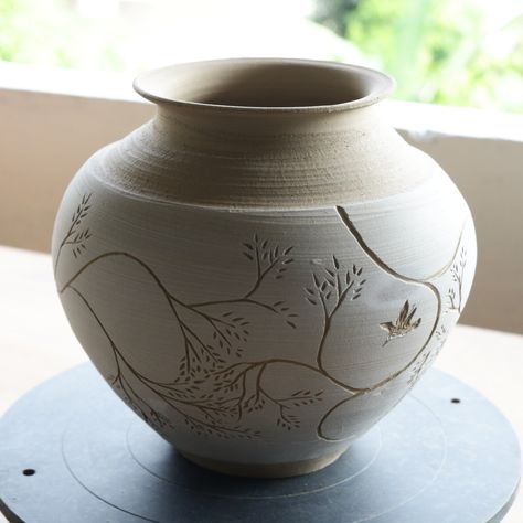 Carved Pottery, Business Things, Pot Vase, Thrown Pottery, Pottery Ideas, May 27, Small Business, Carving, Vase