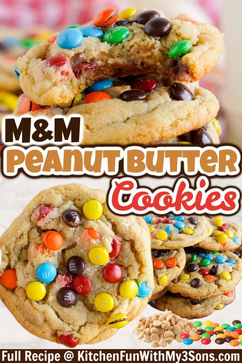 Crumbl Cookie Copycat Peanut Butter M&m, Pb Mm Cookies, M M Mini Cookies Recipe, Mini Mm Recipes, Peanut Butter Cookies M&m, Peanut Butter And M&m Cookies, Mini Mnm Cookies, Peanut Butter Cookies With Peanut Butter Chips, Peanut Butter M&ms Cookies