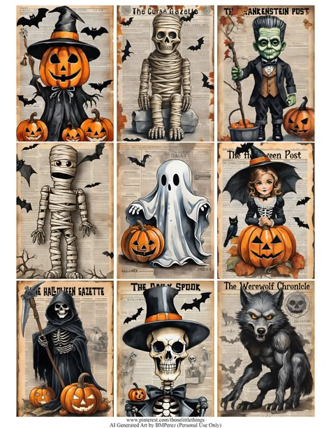 Halloween Dollhouse Printables, Vintage Halloween Ephemera, Halloween Paper Dolls Printable Free, Vintage Halloween Scrapbook Paper, Atc Cards Ideas Free Printable, Halloween Prints Free, Vintage Halloween Crafts Diy, Vintage Halloween Printables Free, Free Collage Printables