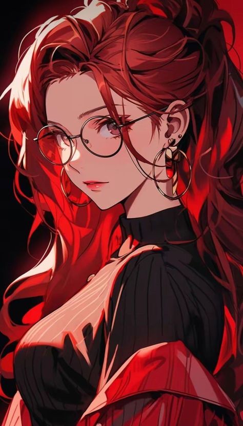 Red Hair Anime Female, Red Hair Yellow Eyes, Red Hair Red Eyes, Red Eyes Anime, Red Hair And Glasses, Red Long Hair, Red Hair Anime, Red Hair Anime Characters, Anime Red Hair