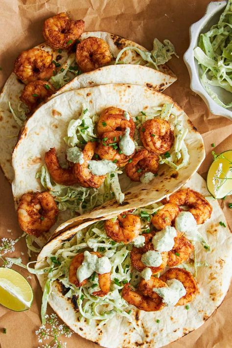 Blackened Shrimp Tacos Recipe Frozen Shrimp Tacos, Shrimp Tacos With Slaw, Shrimp Tacos With Cabbage Slaw, Blackened Shrimp Tacos, Salmon Wellington Recipe, Slaw For Shrimp Tacos, Tacos With Slaw, Tacos Shrimp, Shrimp Tacos Recipe