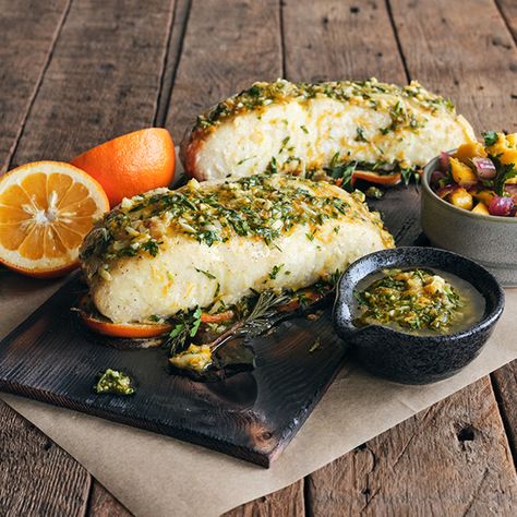 Cedar Plank Halibut, Rice And Asparagus Recipe, Zaatar Spice, Orange Recipe, Seville Orange, Grilled Halibut, Halibut Recipes, Cedar Planks, Dinner Party Summer