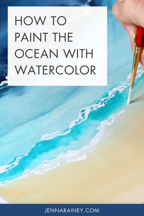 Watercolor Ocean Waves Tutorial, How To Paint Ocean Watercolor, Watercolor Sea Landscape, Water Colour Sea Landscape, Watercolor Art For Beginners Ocean, Watercolor Paintings Ocean Beach Scenes, How To Draw Water With Watercolor, How To Paint Waves Watercolor, How To Frame Watercolor Paintings