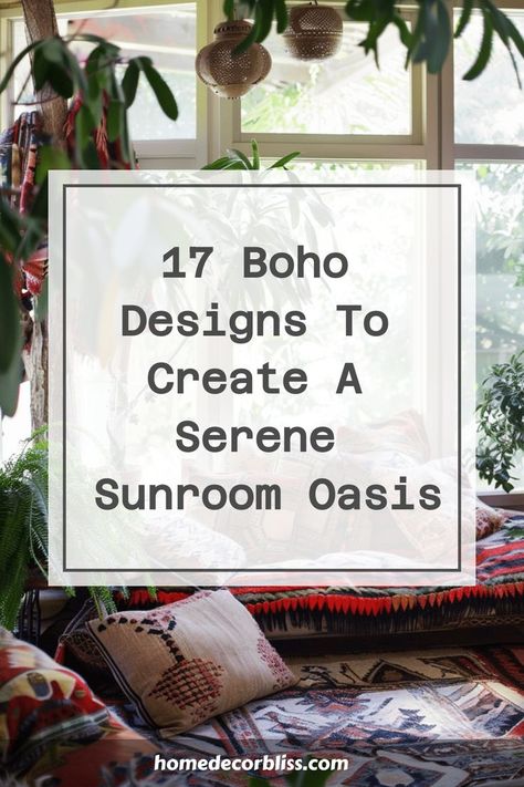 Discover 17 captivating Boho designs that will transform your sunroom into a tranquil oasis. Embrace the serene vibes of Bohemian decor and create your own cozy retreat filled with natural elements and textures. Find inspiration to bring relaxation and style together in a harmonious space that invites you to unwind and recharge. Whether you're looking for vibrant prints, unique furniture pieces, or lush greenery, these ideas will help you design the sunroom sanctuary of your dreams. Organic Modern Sunroom, Plant Sunroom, Boho Sunroom Ideas, Boho Sunroom, Modern Sunroom, Boho Style Decor, Personal Retreat, Sunroom Designs, Sunroom Ideas