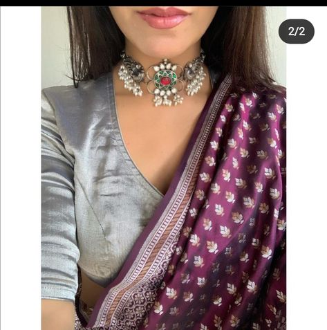 Grey Sari Blouse, Silver Blouse Saree Combination, Grey Color Saree With Contrast Blouse, Grey Blouse Saree, Grey Color Blouse Designs, Dark Gray Saree Blouse Combination, Grey Blouse Designs For Saree Silk, Ash Color Saree Blouse Combination, Grey Colour Combination Dress