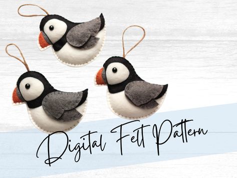 Christmas Felt Crafts Diy, Hand Sewn Felt Ornaments, Christmas Felt Ornaments Diy, Easy Holiday Crafts For Adults, Felt Birds Ornaments Free Pattern, Felt Templates Printable Free Pattern, Felt Christmas Ornaments Patterns Free Bird Template, Diy Felt Bird Ornaments, Felt Puffin