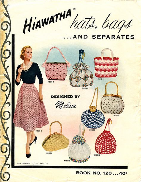 #Vintage Knitting fashion style color illustration purse skirt shirt black pink red blue yellow grey 50s print ad 70s Jewellery, Vintage Bag Pattern, Tiki Cocktail, Mode Crochet, Design Moda, Vogue Knitting, Vintage Knitting Patterns, Handbags And Purses, Retro Mode