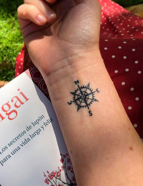 Tiny Tattoos For Men With Meaning, Simple Tatoo For Boys In Hand, Men With Minimalist Tattoos, Men’s Small Tattoos With Meaning, Small Compass Tattoo Men Simple, Travel Tattoo Ideas For Women, Travel Inspired Tattoos, Small Compass Tattoo, Watercolor Bike