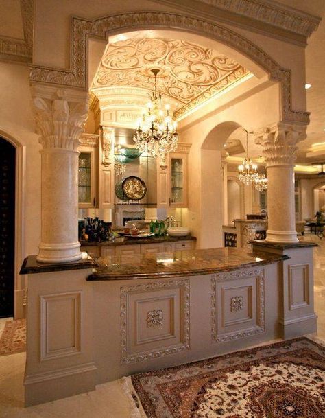 Gorgeous Interior Pillars, Royal Interior, Royal Kitchen, Homes Of The Rich, Real Estate Blog, Blog Page, Luxury Real Estate, Interior Details, Real Estate