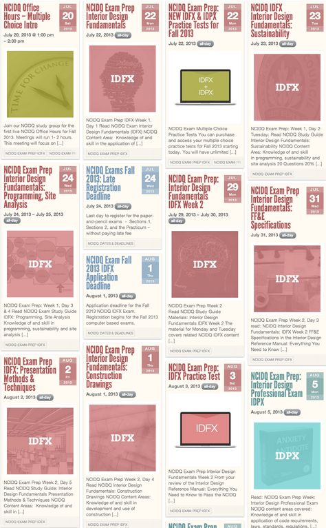 NCIDQ Study Schedule Fall 2013 Study Schedule, Exam Prep, Study Time, School Design, How To Plan, Interior Design, Design