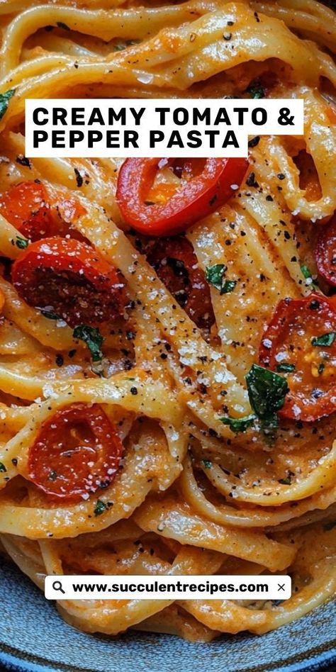 This creamy tomato and pepper pasta combines the richness of tomatoes with the sweetness of peppers, making it the perfect hearty dish for your holiday table. Simple, satisfying, and full of flavor. Pasta Recipes With Tomatoes, Tomato Sauce Recipe Dishes, Pasta With Tomatoes, Diy Snacks, Pepper Pasta, Sweet Peppers, Tomato Sauce Recipe, Stewed Tomatoes, Cheese Pasta