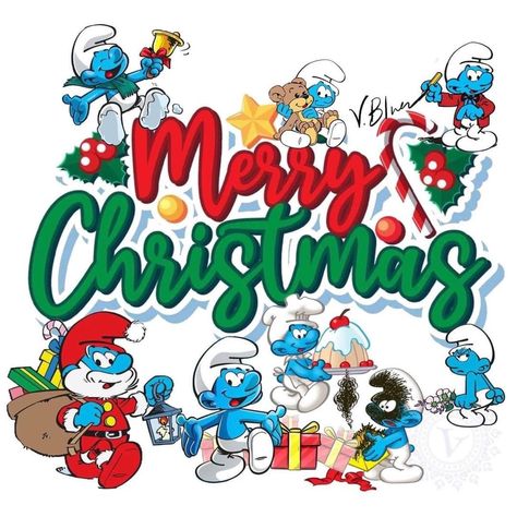 Smurfs Party Decorations, Smurf Christmas, Smurfs Party, Christmas Cartoon Characters, Mushroom Christmas, Ballet Birthday, The Smurfs, Merry Christmas Happy Holidays, Mickey Christmas