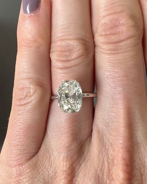 Diamond Engagement Ring, Eternity Band, Custom on Instagram: "🦄 alert! $18,500 for this 2.7 carat GIA certified elongated antique cushion cut that spreads like a 4 carat😱😱😱! 10.5mm long, 1.33 length to width ratio, 100% eye clean…she won’t last long! Message to purchase!" 2 Carat Cushion Cut Engagement Ring, Antique Cushion Cut Engagement Ring, Heirloom Cushion Cut Diamond Ring, Antique Cushion Engagement Rings, Antique Elongated Cushion Engagement Ring, Elongated Antique Cushion Cut, Gia Certified Cushion Cut Moissanite Diamond Ring, Gia Certified Moissanite Cushion Cut Ring, Long Message