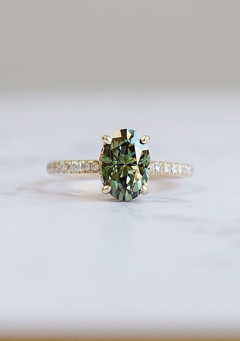 Olive Green Moissanite Ring. Forever One Moissanite Engagement Ring. Oval Engagement Ring. Yellow Gold Engagement Ring. Gemstone Ring - Etsy Canada Olive Green Engagement Ring, Oval Engagement Ring Yellow, Green Engagement Ring, Green Moissanite Ring, Green Engagement Rings, Engagement Ring Gemstone, Green Moissanite, Engagement Ring Yellow Gold, Engagement Ring Yellow