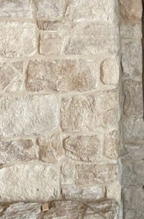 Craft Orchard Limestone in Alpaca Overgrouted Stone Backsplash, Stone Wall Laundry Room, Overgrouted Stone Exterior, Overgrouted Stone, Limestone Wall Interior, Overgrouted Stone Fireplace, Garden Steps Diy, Staircase Cladding, Converted Barn Homes