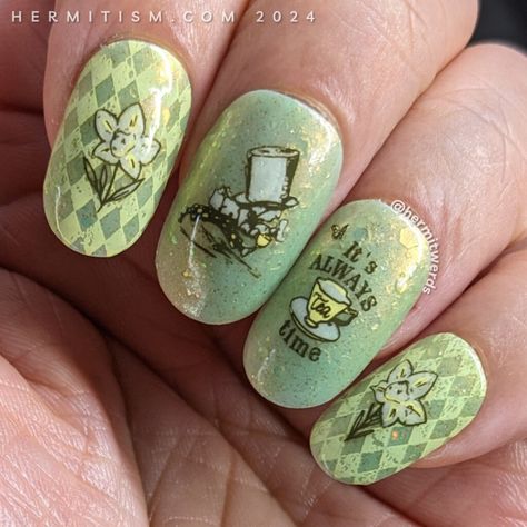 Mad Hatter's Tea Party - Alice in Wonderland Nail Art - Hermit Werds Mad Hatter Nail Art, Alice In Wonderland Nails Simple, Mad Hatter Nails, Alice In Wonderland Nail Art, Wonderland Nail Art, Original Alice In Wonderland, Alice In Wonderland Nails, Wonderland Nails, Alice In Wonderland Illustrations