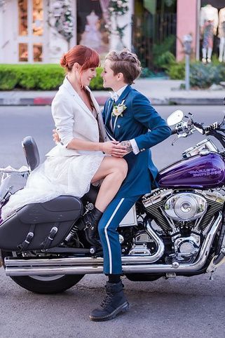 Couples Business, French Vibes, Lesbian Engagement, Lgbtq Couples, Motorcycle Wedding, Lesbian Weddings, Modern Wedding Inspiration, Style Goals, Los Angeles Wedding Photographer