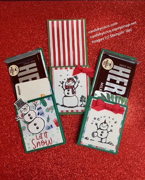 Throwback Thursday—-Candy Bar and Gift Card Holder/ Snowman Season - cardsbycoco Candy Bar Holders Diy, Diy Candy Holders Craft Ideas, Candy Bar Treat Holders, Xmas Gift Card Holders, Paper Gift Card Holder Diy, Stampin Up Projects Craft Fairs, Candy Gift Card Holder, Candy Holders Diy Christmas, Christmas Gift Card Holders Diy