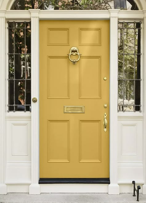 Front Doors Colors, Colorful Front Door Ideas, Types Of Front Doors, Colonial Front Door, Yellow Front Door, Entry Door Colors, She Holds Dearly, Front Door Color, Exterior Door Colors