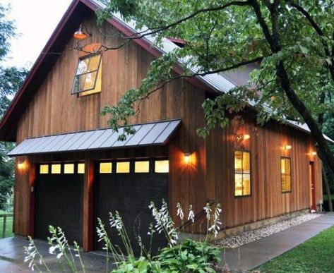 Garage Shop With Loft, Garage Design Architecture, 20x30 Garage, Rustic Garage Ideas, Detached Garage Ideas, Barn Garage Plans, Rustic Garage, Construction Garage, Barn Style Garage