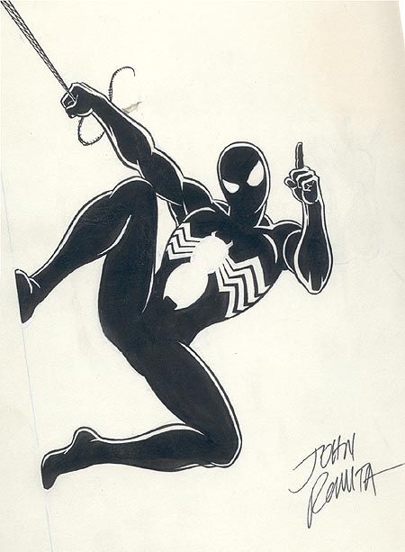 Romita Sr Spider-Man Black  Comic Art Spiderman Tattoo, Symbiote Spiderman, Spiderman Drawing, Black Spiderman, Spiderman Comic, Black Suit, Spiderman Art, Comic Book Artists, Amazing Spiderman