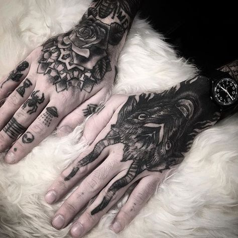 Insane hand tattoo, one of the black and grey tattoos by Zac Scheinbaum BlackandGrey BlackandGreyTattoos BlackandGreyArtists BlackandGreyTattooing BlackandGreyTattoo Blackwork ZacShceinbaum Baphomet Hand Tattoo, Black And Grey Hand Tattoos, Black Hand Tattoos Men, Goat Hand Tattoo, Dark Hand Tattoos, Black Hand Tattoo, Full Hand Tattoos, Full Hand Tattoo, Horror Tattoo