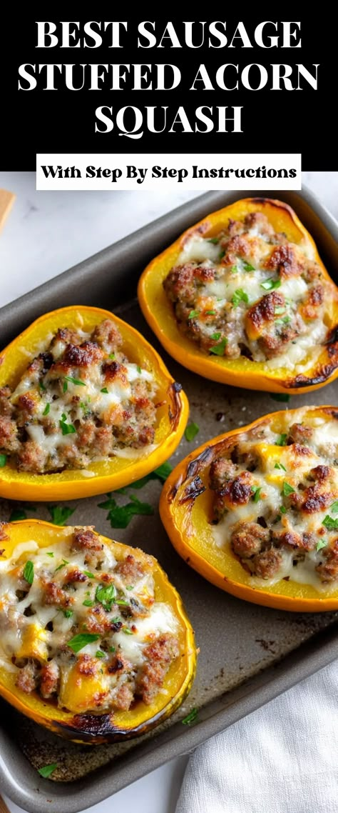 Image for Best Sausage Stuffed Acorn Squash Acorn Squash And Sausage Recipes, Stuffed Acorn Squash Recipes, Acorn Squash Recipes Healthy, Acorn Squash Stuffed, Sausage Stuffed Acorn Squash, Stuffed Acorn Squash, Acorn Squash Recipes, Best Sausage, Gathering With Friends