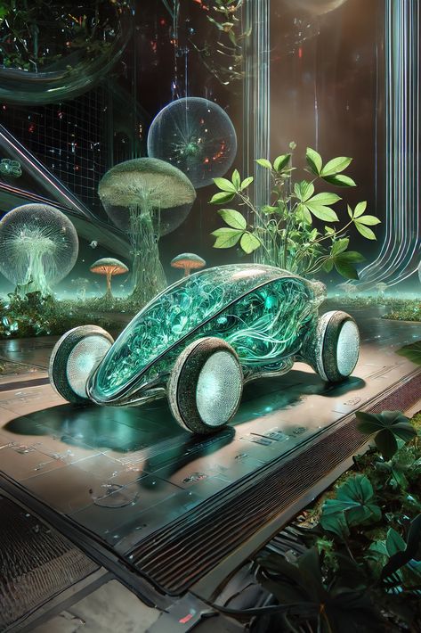 Save this mesmerizing Biopunk-inspired concept car design, the Genesis Vehicle! With its organic, plant-like structure and transparent elements, this car seamlessly blends nature and technology. Ideal for fans of futuristic automotive design and the unique Biopunk aesthetic. [Save, like] to explore more visionary car concepts like this! Nature Technology Aesthetic, Futuristic Plants, Biopunk Aesthetic, Futuristic Technology Concept Art, Futuristic Things, Punk Genres, Futuristic Concept, Nature And Technology, Futuristic Cars Design